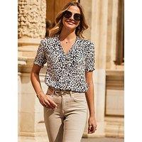 Sosandar White & Black Animal Print Short Sleeve Relaxed Fit Shirt