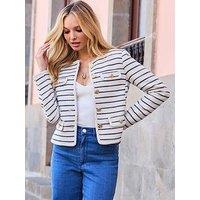 Sosandar Striped Boucle Jacket - Ivory/Navy