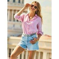 Sosandar Light Wash Raw Edge Denim Shorts - Blue