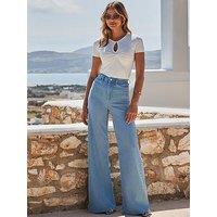 Sosandar Light Wash Palazzo Jeans - Blue