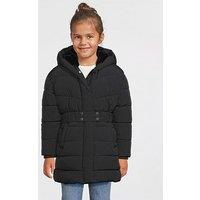 V By Very Girls Hooded Belted Heavy Weight Coat - Black