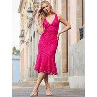 Sosandar Fluted Hem Lace Midi Dress