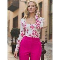 Sosandar Square Neck Mesh Top - Pink
