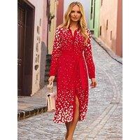 Sosandar Spot Print Shirt Dress - Red
