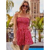 Sosandar Pink Zebra Print Shirred Detail Bandeau Playsuit - Pink