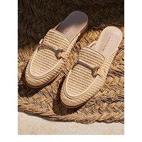 Sosandar Natural Raffia Gold Trim Mule Loafers - Tan