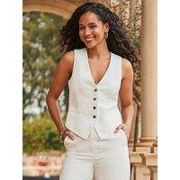 Sosandar Ivory Linen Waistcoat Jacket