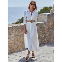Sosandar Linen Midi Shirt Dress - White