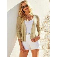 Sosandar Champagne Gold Super Soft Fine Knit Ribbed Cardigan