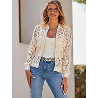 Sosandar Ivory Luxe Lace Bomber Jacket - Cream