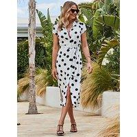 Sosandar Ivory & Black Spot Print Midi Shirt Dress With Belt - Multi