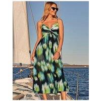 Sosandar Black Floral Print Fit & Flare Midi Jersey Dress - Multi