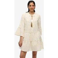 Superdry Ibiza Long Sleeve Tiered Mini Dress - Cream