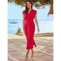 Sosandar Trim Detail Cinched Waist Linen Midi Dress