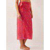 Monsoon Ivy Palm Embroidered Sarong - Coral
