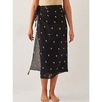 Monsoon Ivy Palm Embroidered Sarong - Black