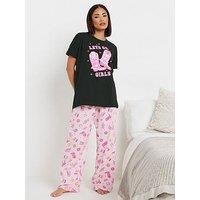 Pixiegirl Lets Go Girls Wide Leg Pj Set - Black