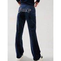 Juicy Couture Tina Classic Velour Track Pant With Diamante Logo - Navy