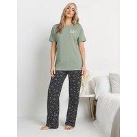 Long Tall Sally Love Grows Here Wide Leg Pj Set - Green