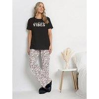 Long Tall Sally Weekend Vibes Wide Leg Pj Set - Black