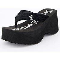 Juicy Couture Whitney Velour Charm Y2K Wedge Sandals - Black