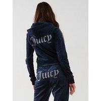 Juicy Couture Classic Velour Zip Up Madison Diamante Logo Hoodie - Navy
