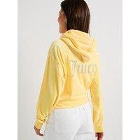Juicy Couture Oversized Velour Zip Up Iccle Hoodie With Diamante Branding - Yellow