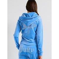 Juicy Couture Classic Velour Zip Up Madison Hoodie With Diamante Branding - Blue