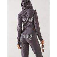 Juicy Couture Jersey Hoodie With Diamante Branding - Grey