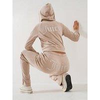 Juicy Couture Classic Velour Zip Up Madison Diamante Logo Hoodie - Beige