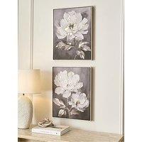 The Very Collection Set Of 2 Printed White Flower Capped Canvas With Gold Foil 40X50Cm - Fsc Certified