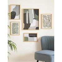 Very Home Set Of 5 Green Abstract Printed Canvas With Hand Paint - Fsc Certified