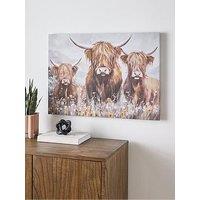 The Very Collection Highland Cow Family Printed Canvas With Hand Paint 70X50Cm - Fsc Certified