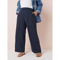 Yours Curve Linen Pull On Wide Leg Trousers