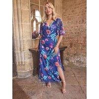 Yours Curve Floral Wrap Mesh Maxi Dress