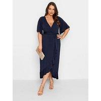 Yours Curve Ruffle Wrap Dress - Blue