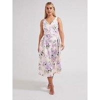 Yours Curve V-Neck Pleated Dress - Pink