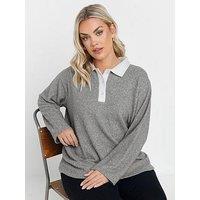 Yours Curve Rugby Collar Top - Grey