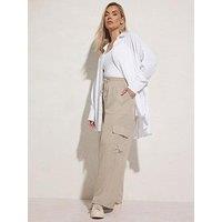 Yours Curve Linen Cargo Trouser - Natural