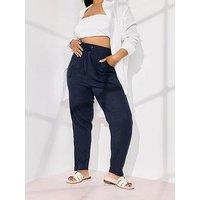 Yours Curve Linen Joggers - Blue