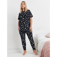 Yours Curve Cowboy Tapered Pyjama Set - Black