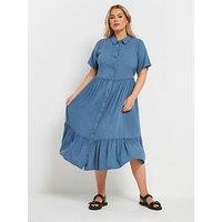 Yours Curve Washed Chambray Shirt Dress - Blue