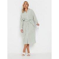Yours Curve Long Sleeve Linen Stripe Shirt Dress - Green