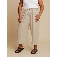 Yours Curve Linen Cropped Wide Leg Skinny Waist Trousers