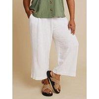 Yours Curve Linen Cropped Pull On Wide Leg Trousers