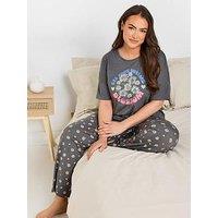 Yours Curve Dreams Bloom Wide Leg Pj Set - Grey