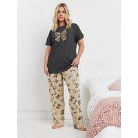 Yours Curve Animal Bows Wide Leg Pj Set