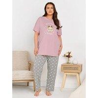 Yours Curve Good Night Guinea Pig Wide Leg Pj Set - Pink