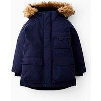 Mini V By Very Boys Fur Parker Coat - Navy