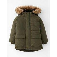 Mini V By Very Boys Fur Parka Coat - Khaki